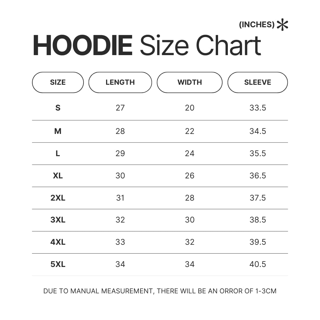 Hoodie Size Chart - Dracula Merch