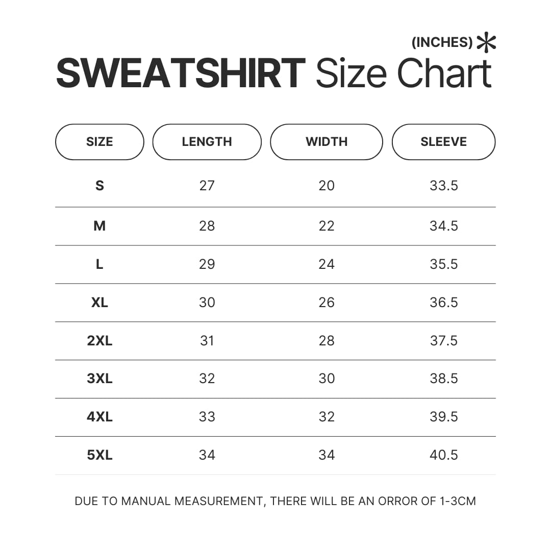 Sweatshirt Size Chart - Dracula Merch