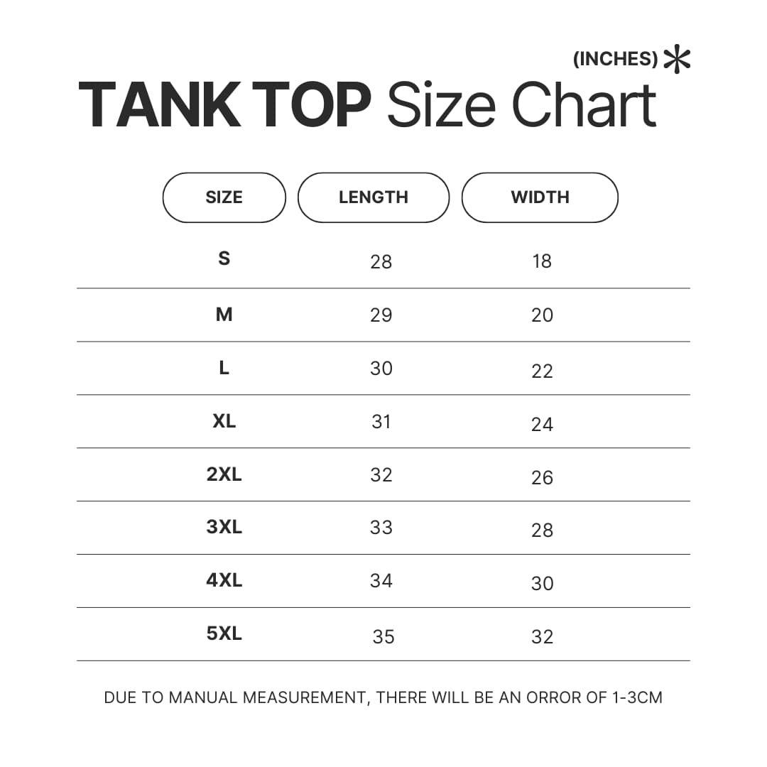 Tank Top Size Chart - Dracula Merch